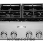פלדת אל - חלד KitchenAid משטח גז 48 אינץ' 6 מבערים בסגנון מסחרי עם פסים מכשירים 4PF80N163