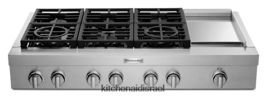פלדת אל - חלד KitchenAid משטח גז 48 אינץ' 6 מבערים בסגנון מסחרי עם פסים מכשירים 4PF80N163 - Image 1